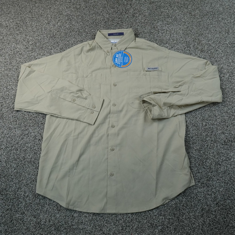 NEW Columbia Shirt Mens M Beige Tamiami UPF 40 Long Sleeve Fishing Button Up Top